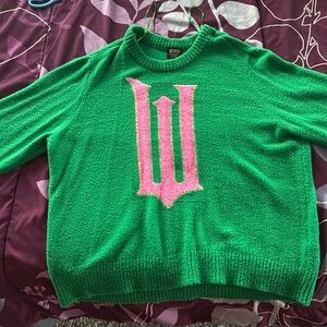 Wicked Green Pink Elphaba Glinda Super Soft Fuzzy Pullover Sweater